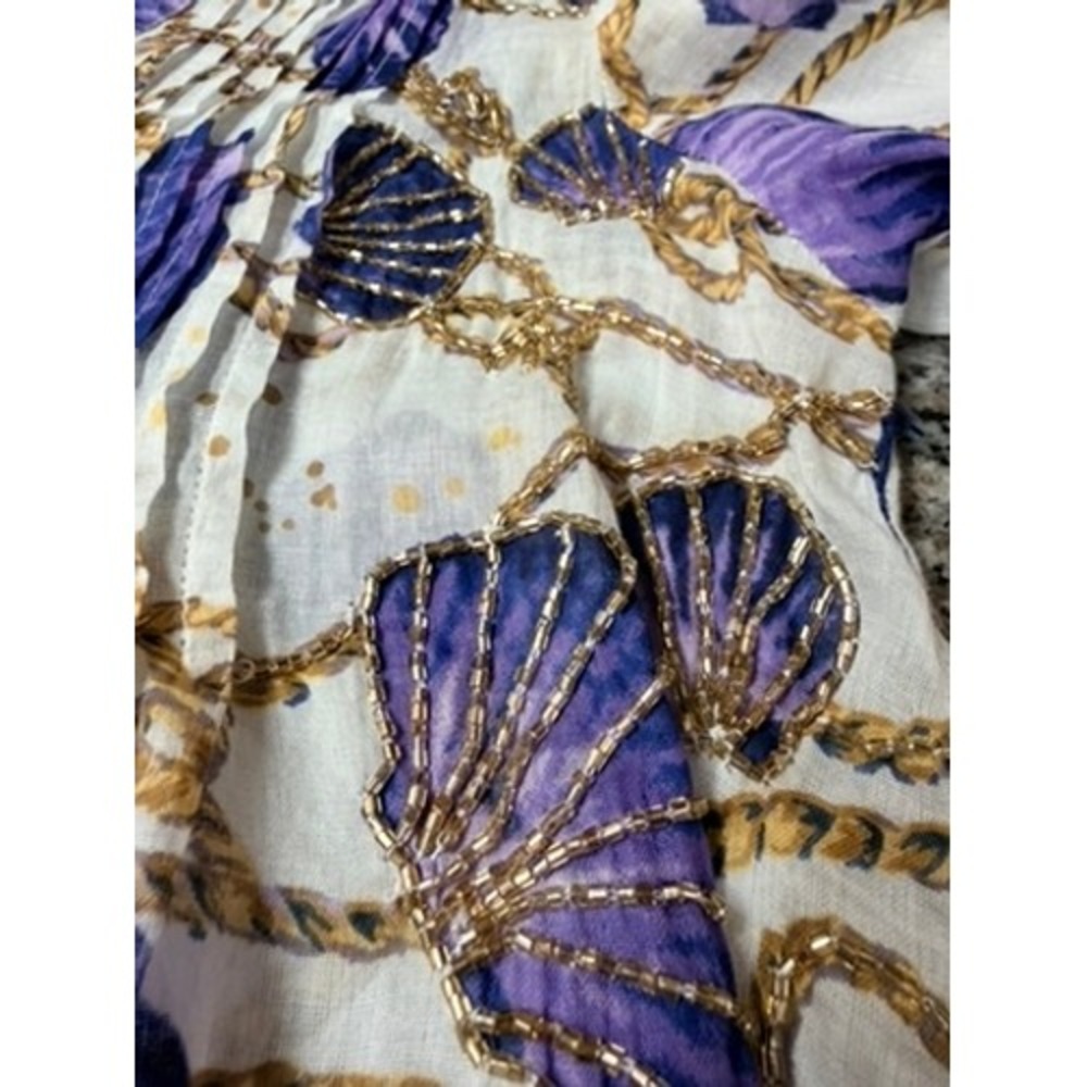 Ayfëe Florence Cotton Gauze Seashell Rope Print Tiered Bell Sleeve Dress M - Picture 10 of 11